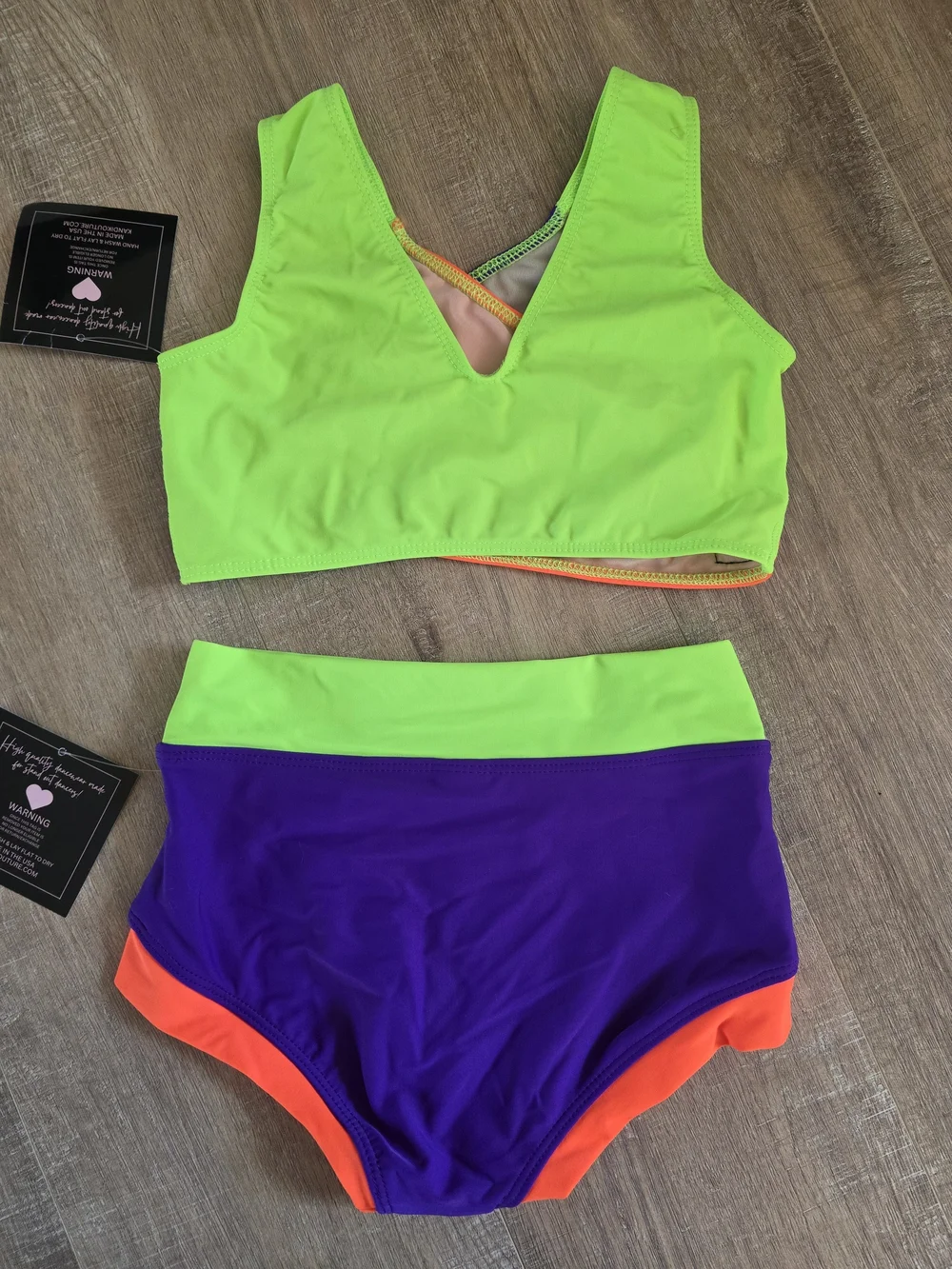 Kandi Kouture Neon Purple, Orange & Green Two-Piece Activewear Set